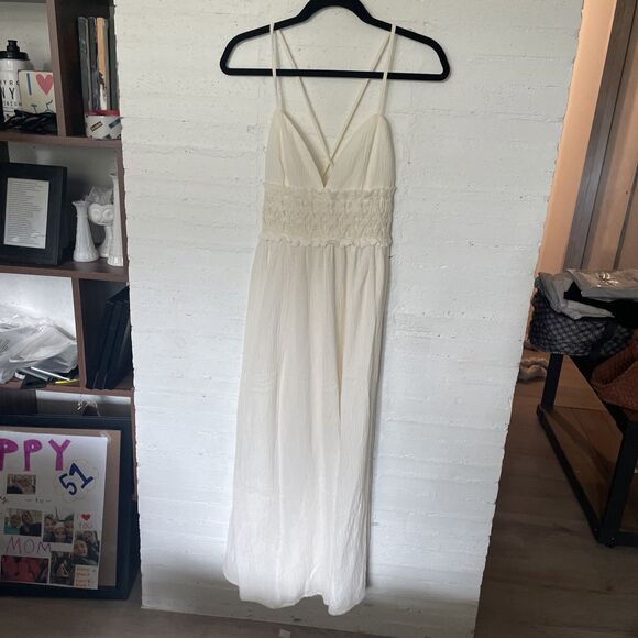Zara NWT Colton Crochet Waist Midi Dress XS Off White